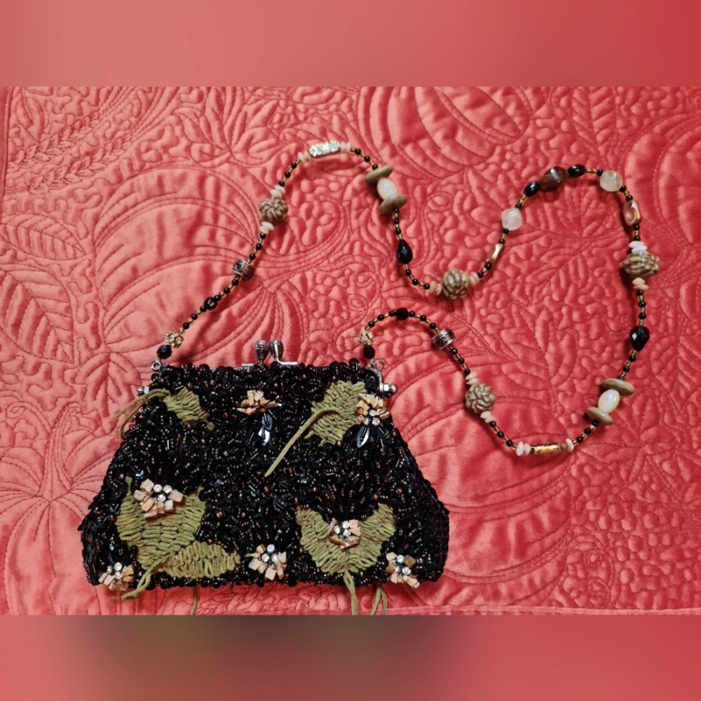 Mary Frances Clutch Beaded Shoulder Strap Sequins Crystals Suede RARE NWT